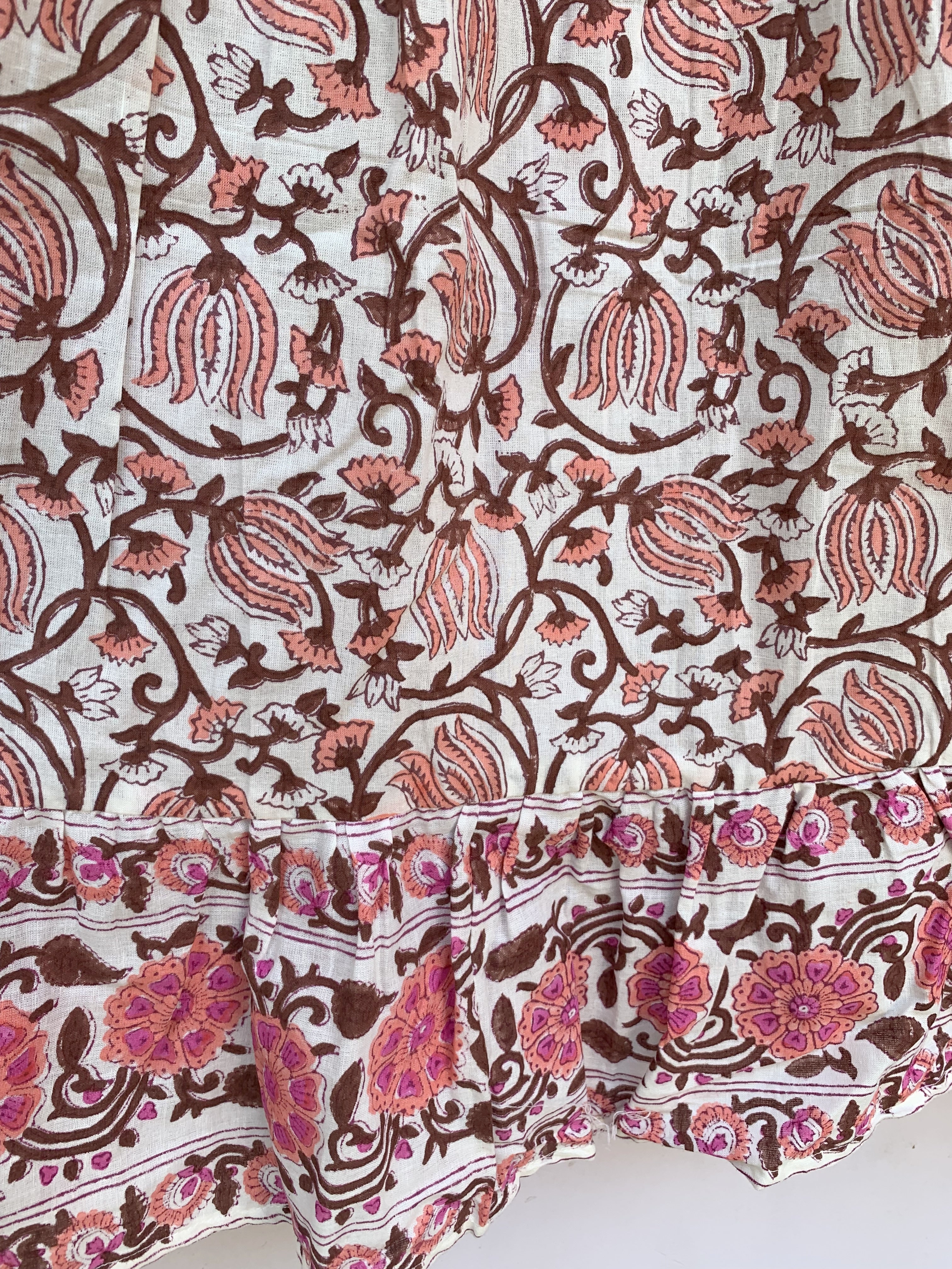 Rust Floral Cotton Smocked Waist Long Skirt