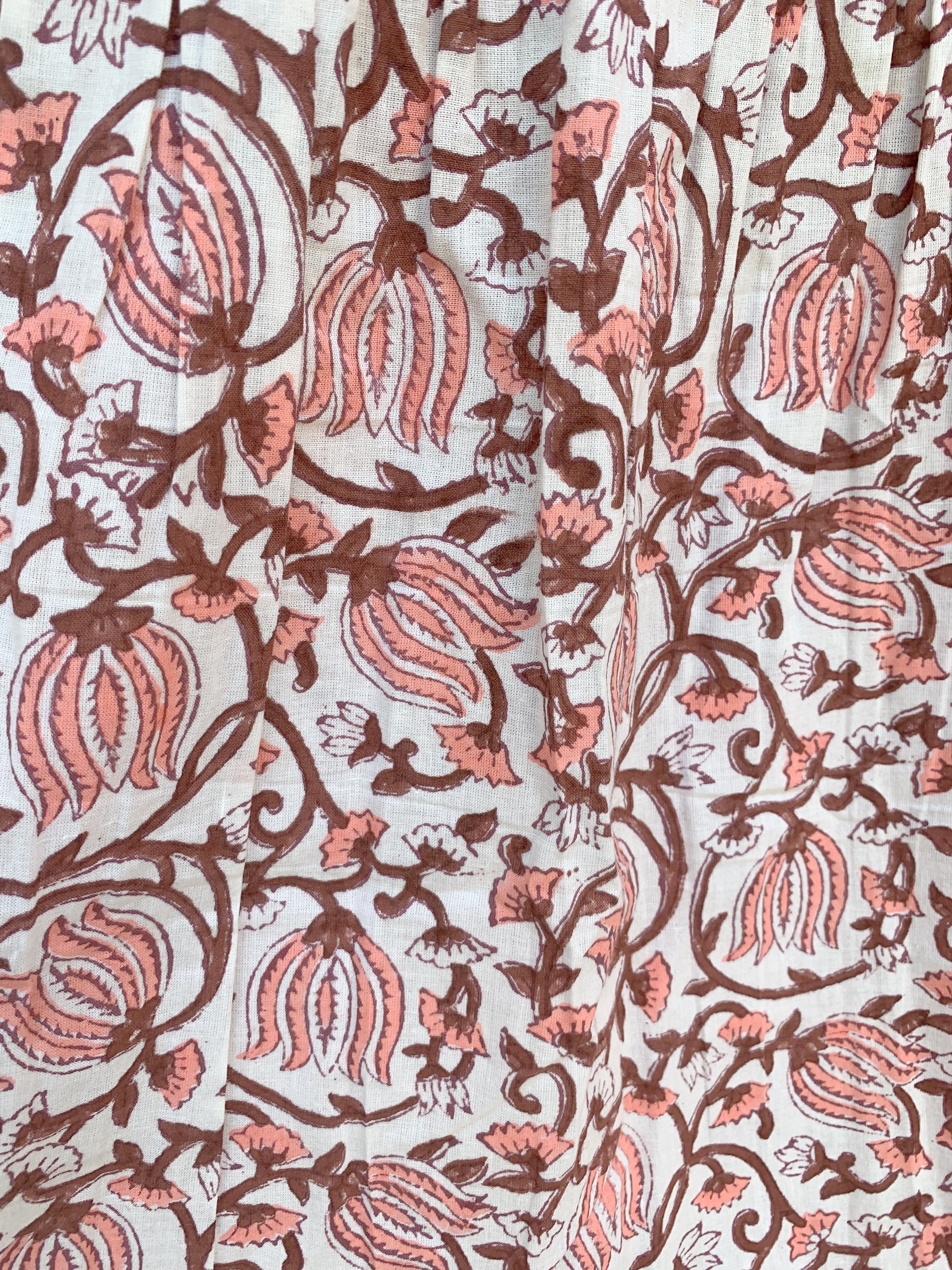Rust Floral Cotton Smocked Waist Long Skirt