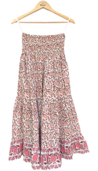 Rust Floral Cotton Smocked Waist Long Skirt