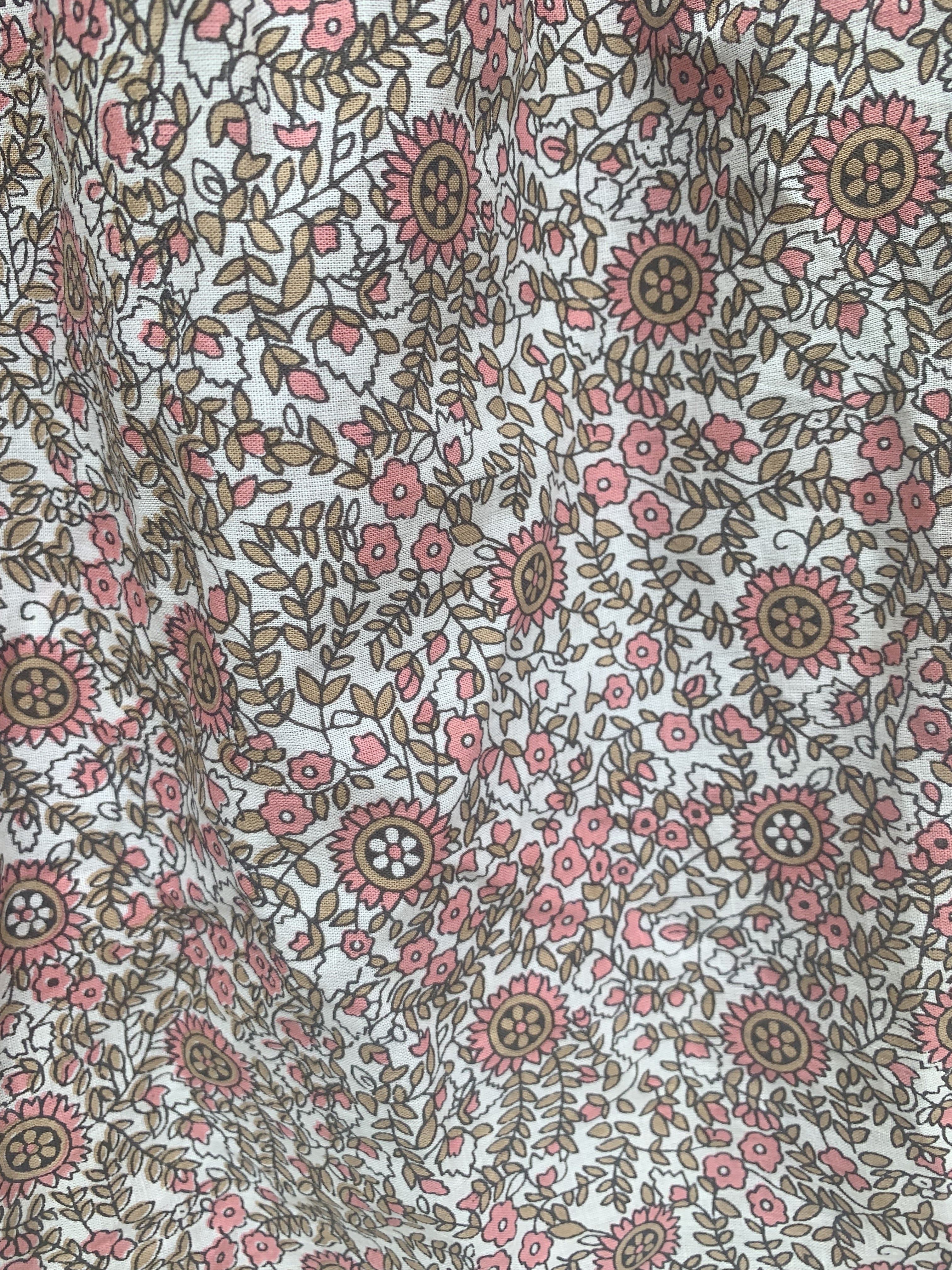 Beige Floral Screen Print Cotton Maxi Skirt – Boho Tiered Summer Skirt