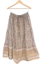 Beige Floral Screen Print Cotton Maxi Skirt – Boho Tiered Summer Skirt
