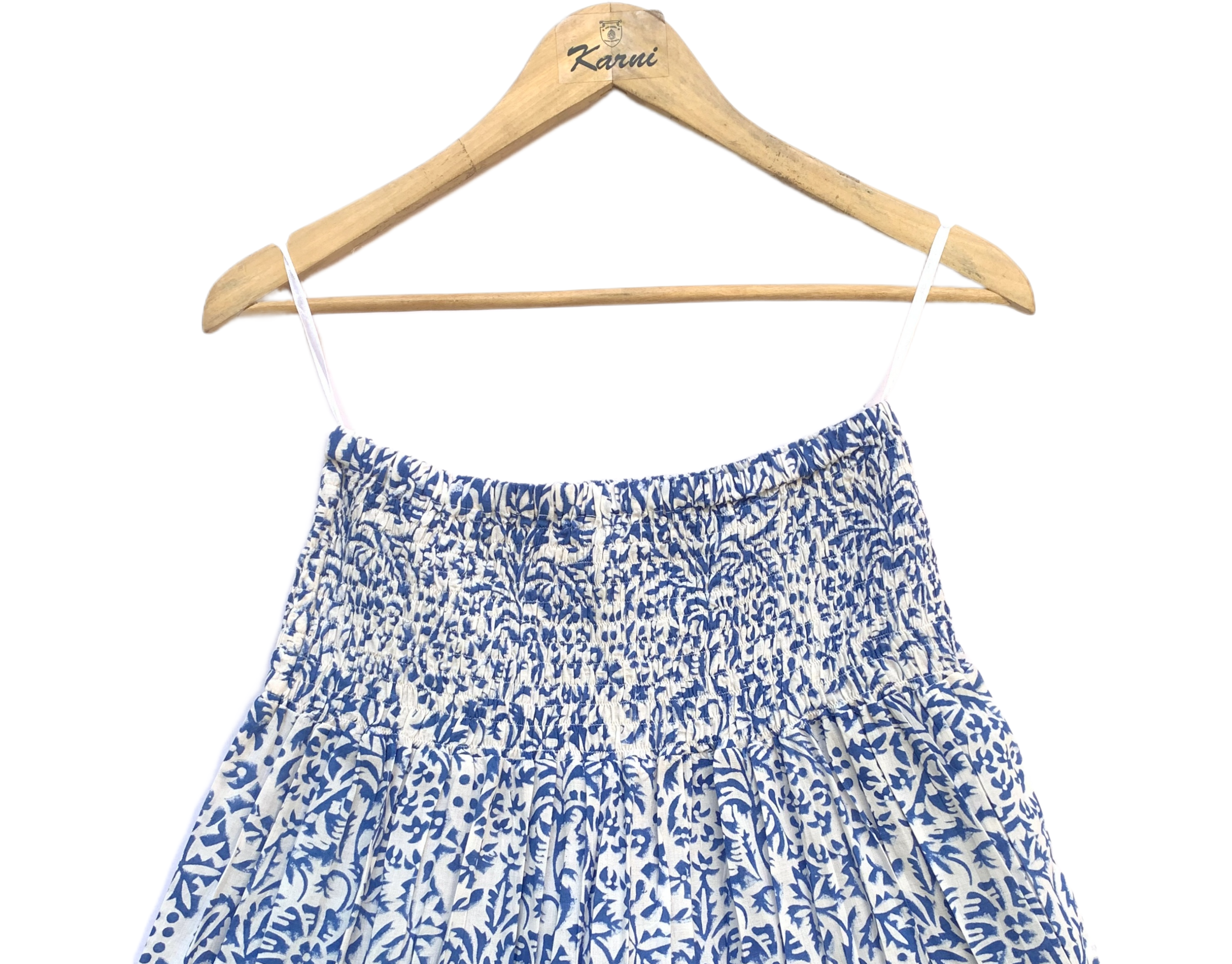 Indigo Jaal Hand Block Printed Cotton Maxi Skirt – Smocked Waist Boho Tiered Flow