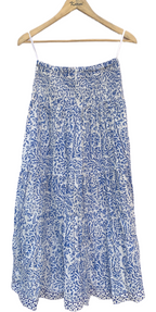 Indigo Jaal Hand Block Printed Cotton Maxi Skirt – Smocked Waist Boho Tiered Flow