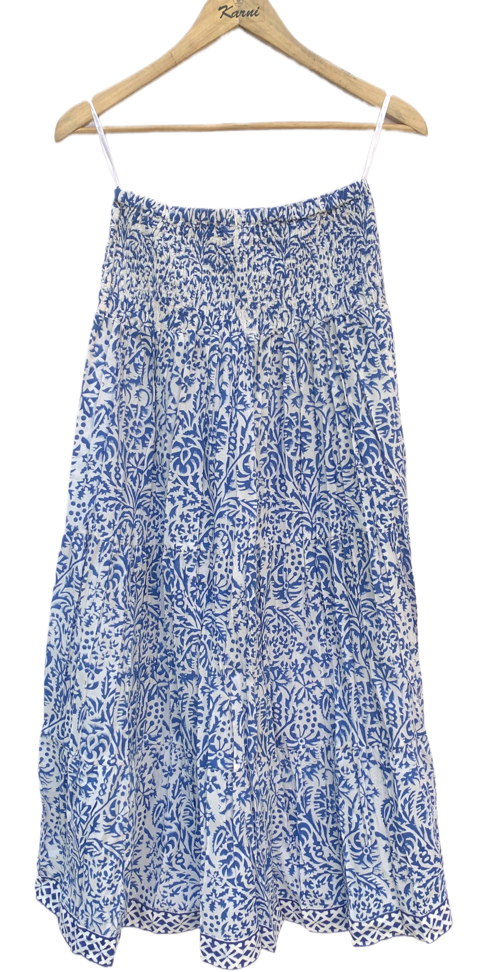 Indigo Jaal Hand Block Printed Cotton Maxi Skirt – Smocked Waist Boho Tiered Flow