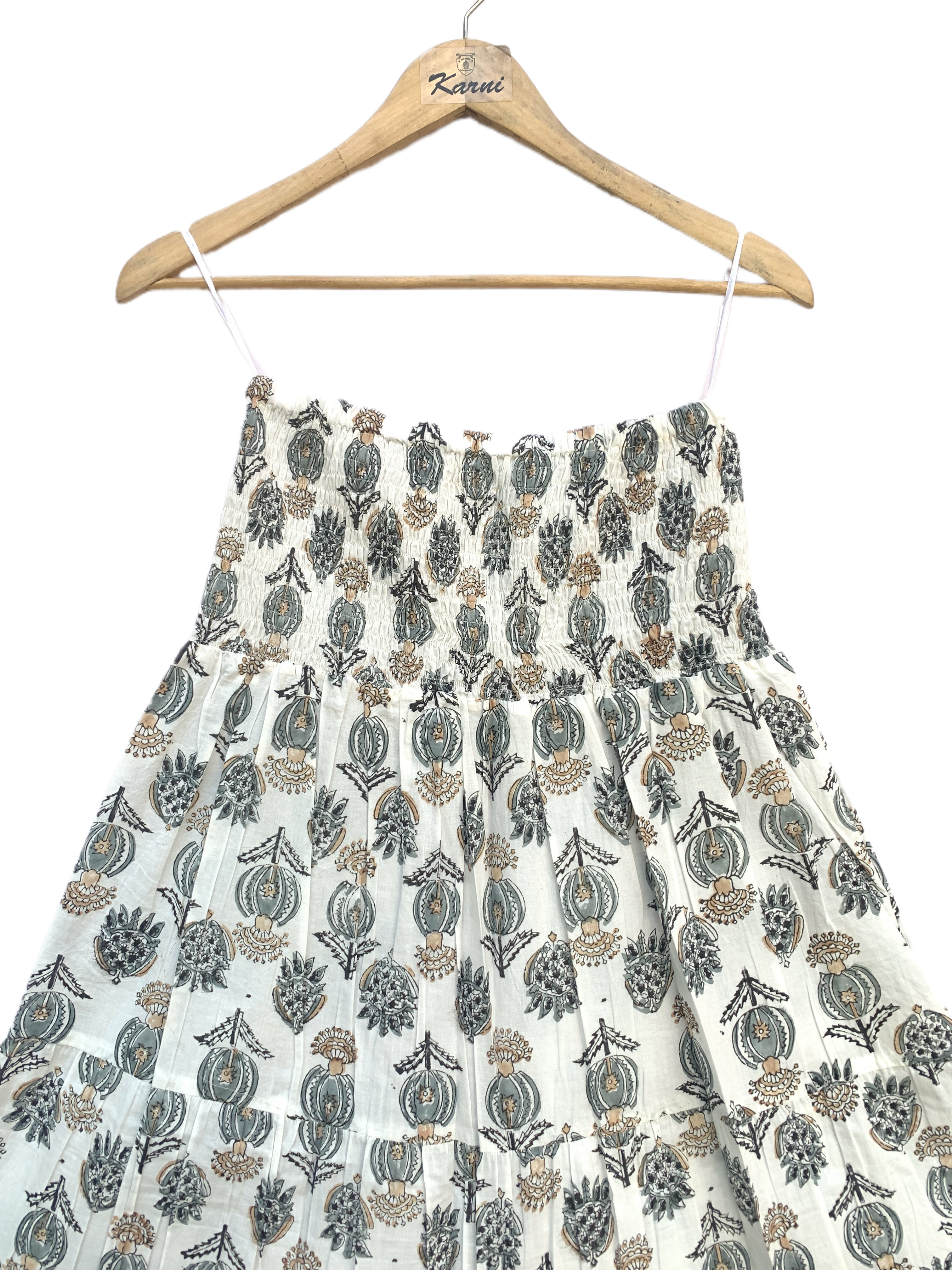 Grey Floral Tiered Cotton Maxi Skirt – Morning Breeze