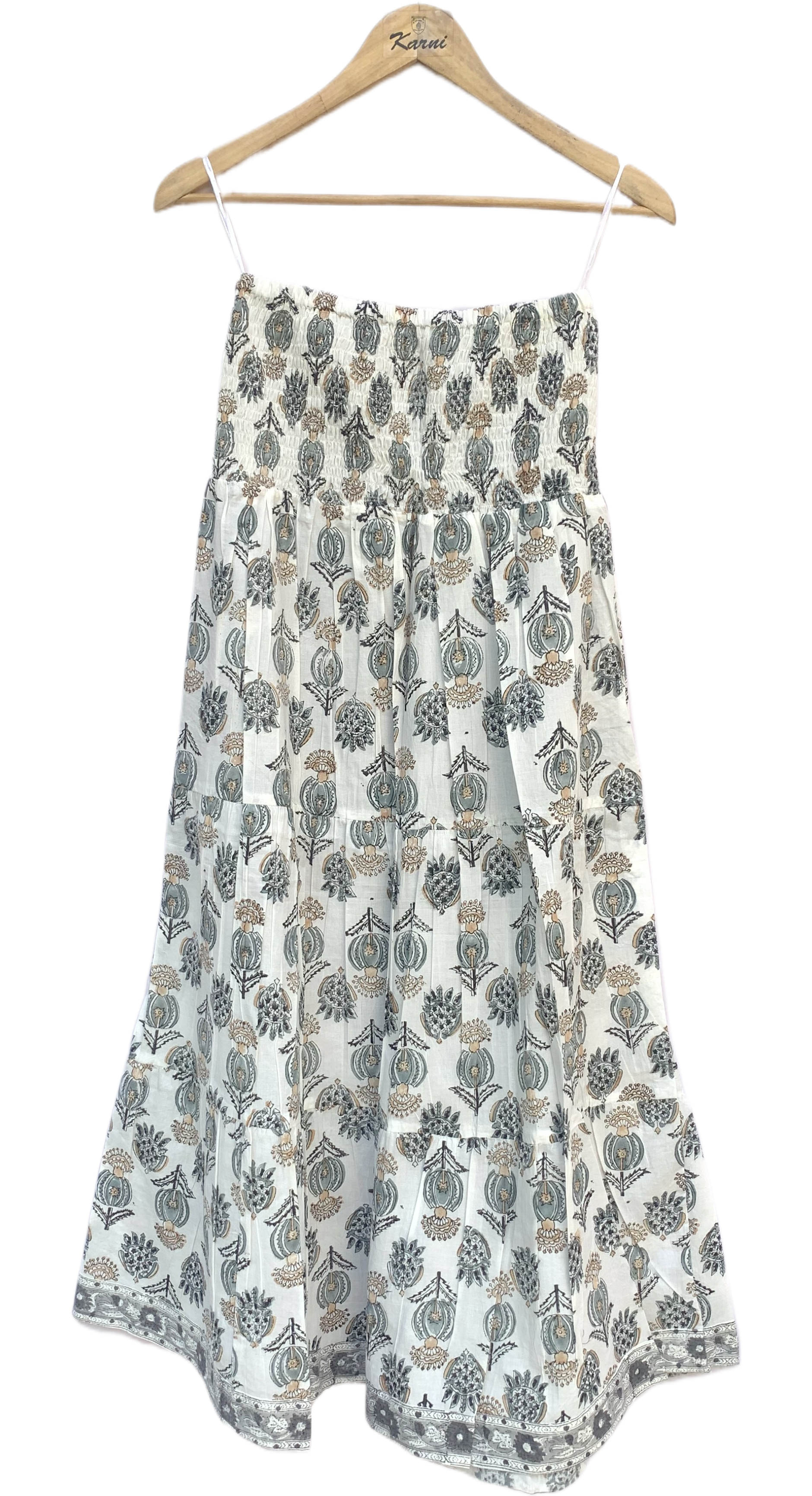 Grey Floral Tiered Cotton Maxi Skirt – Morning Breeze