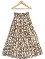 Brown & Beige Floral Hand-Block Print Full-Length Tiered Skirt