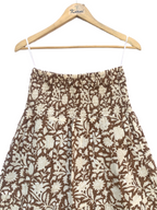 Brown & Beige Floral Hand-Block Print Full-Length Tiered Skirt