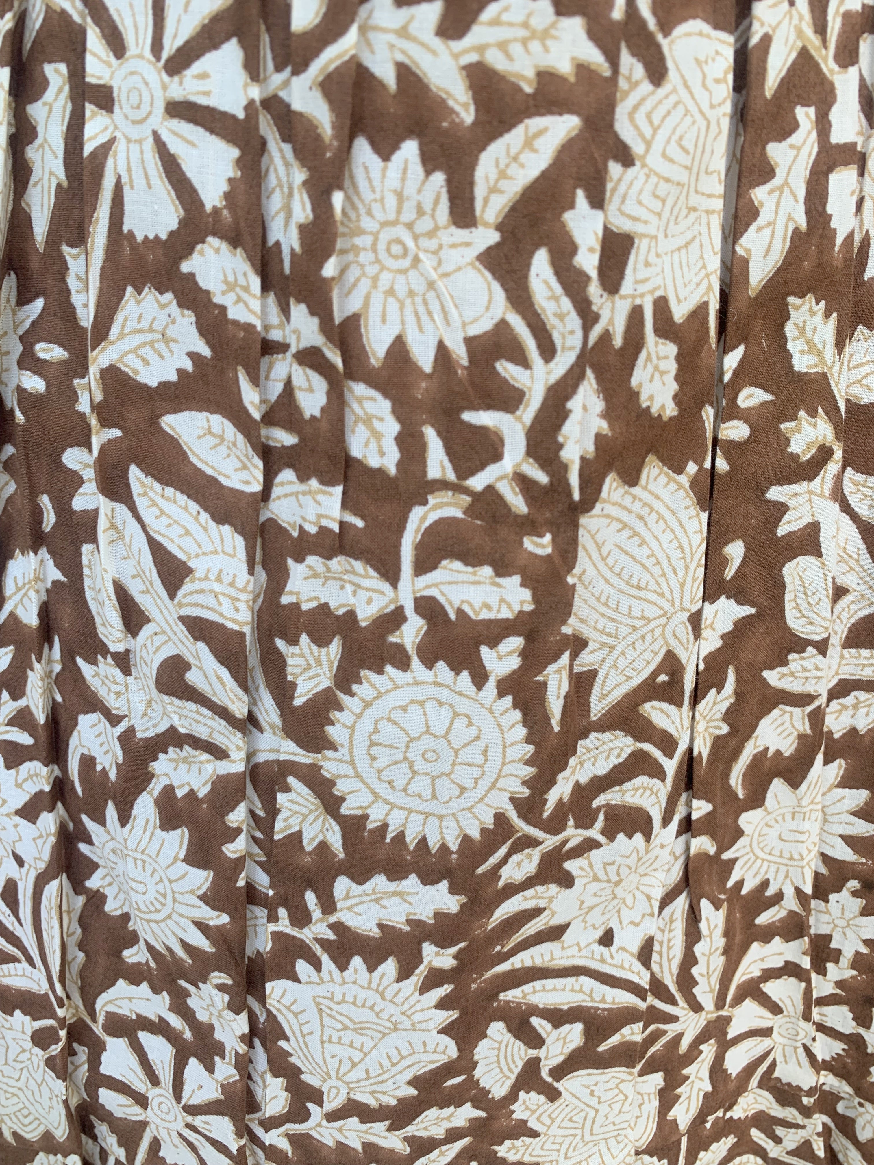 Brown & Beige Floral Hand-Block Print Full-Length Tiered Skirt