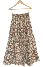 Brown & Beige Floral Hand-Block Print Full-Length Tiered Skirt