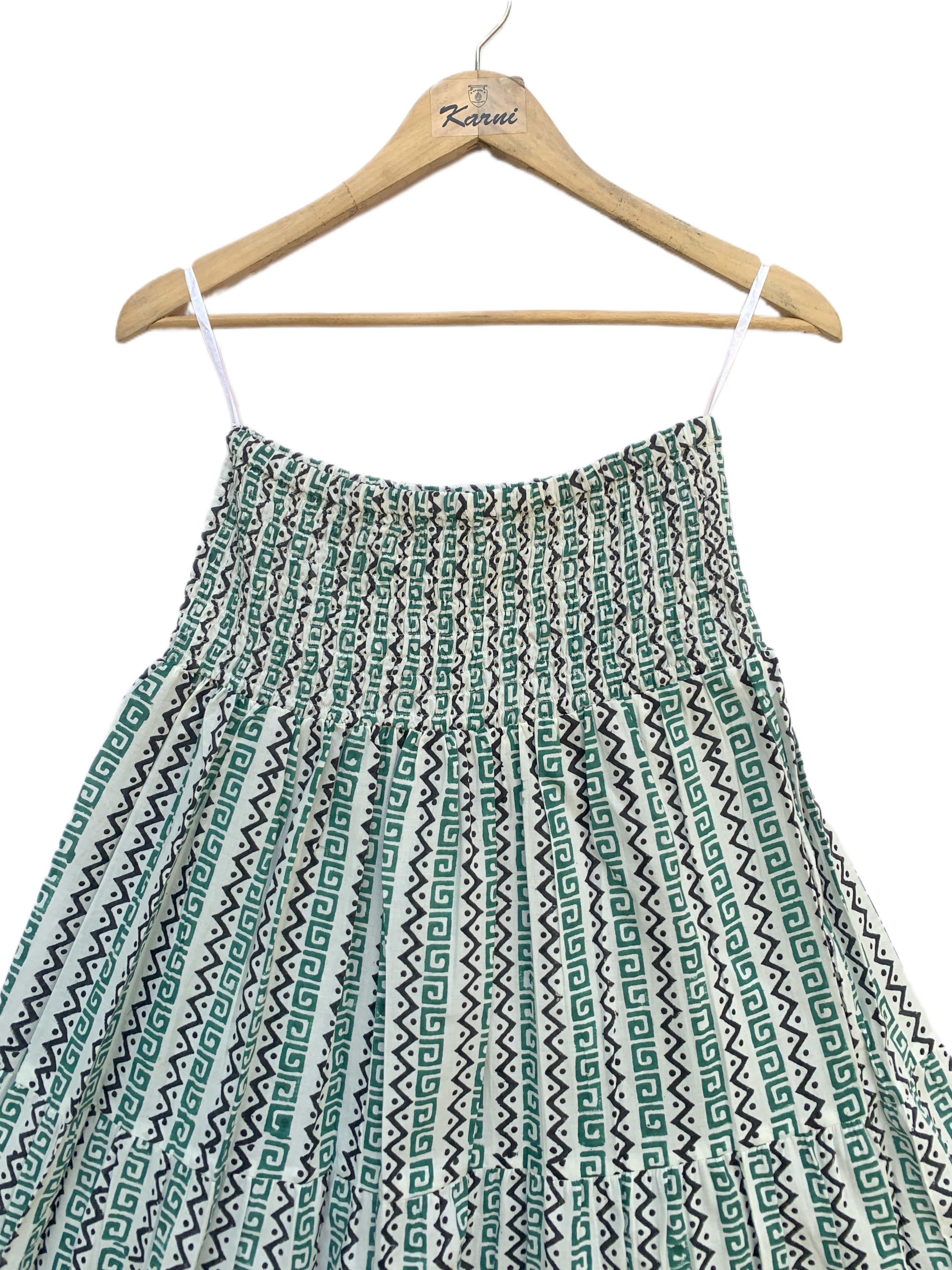 Emerald Maze Hand Block Printed Cotton Flared Maxi Skirt