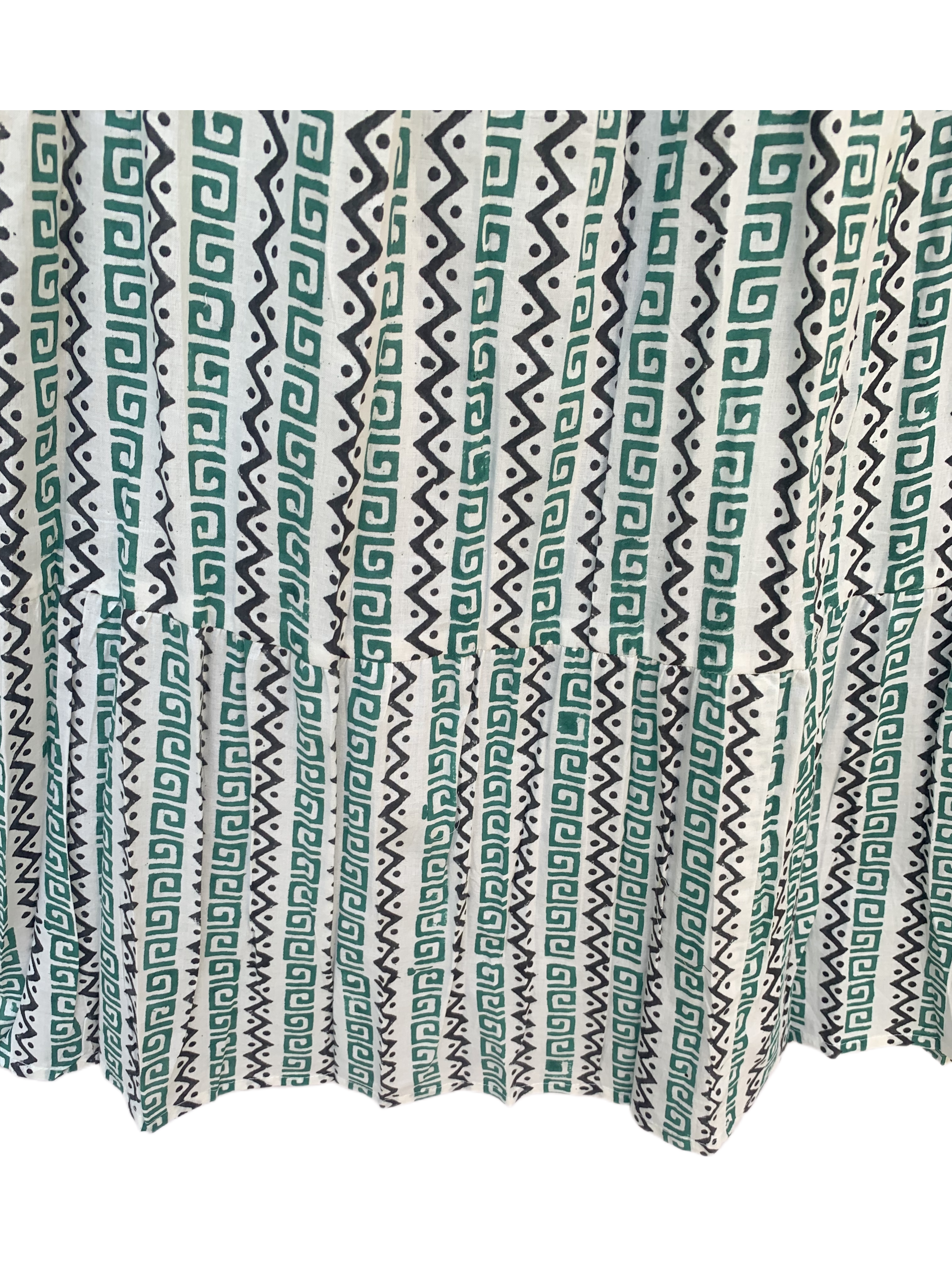 Emerald Maze Hand Block Printed Cotton Flared Maxi Skirt