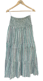 Emerald Maze Hand Block Printed Cotton Flared Maxi Skirt