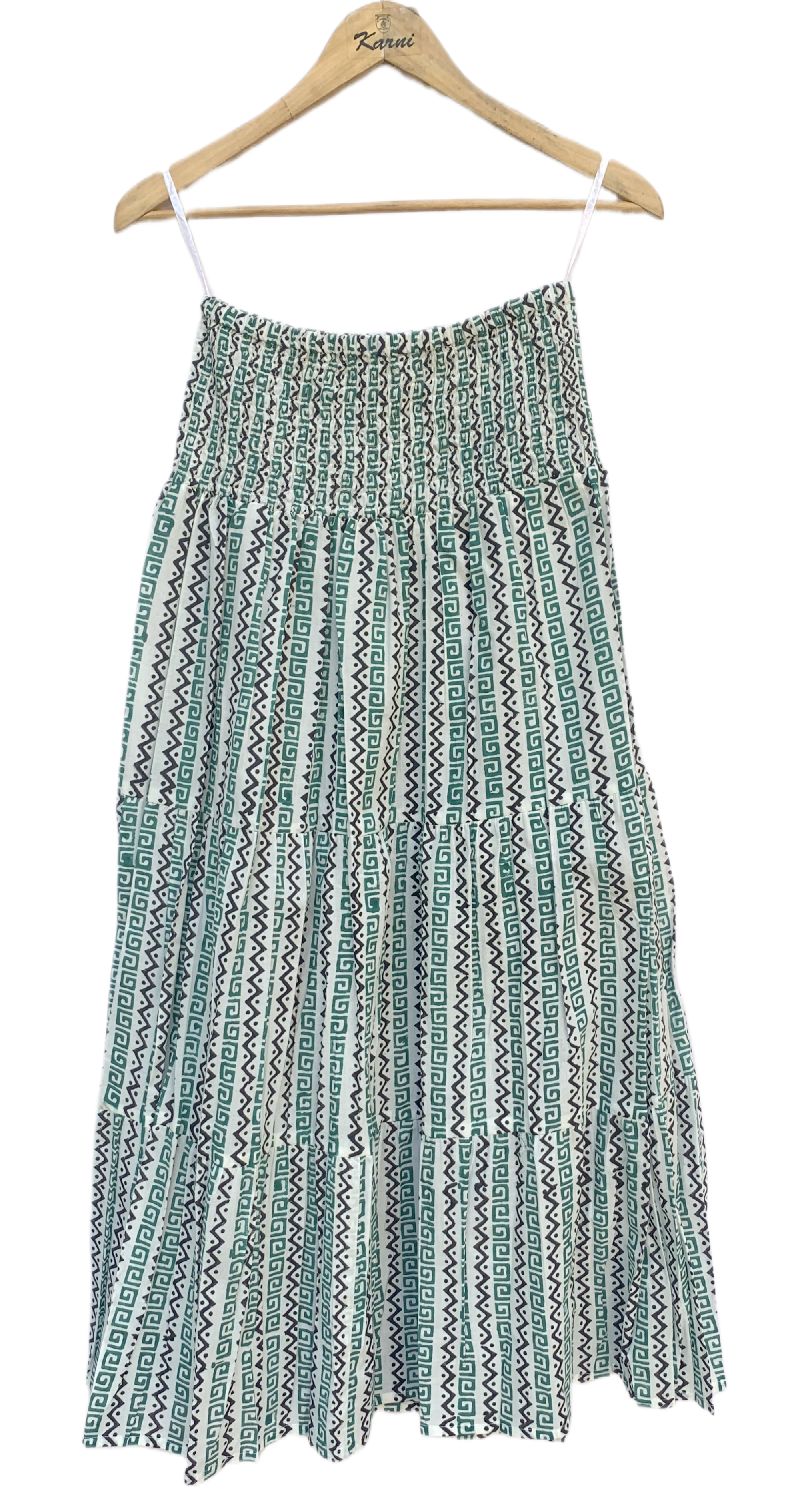 Emerald Maze Hand Block Printed Cotton Flared Maxi Skirt