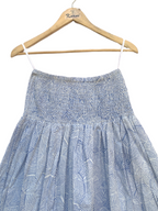 Blue Printed Cotton A-Line Full-Length Skirt with Smocked Waistband