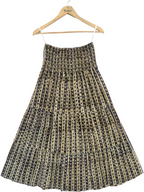 Maze Hand Block Printed Cotton Tiered Maxi Skirt – Smocked Waist Boho Flared Skirt