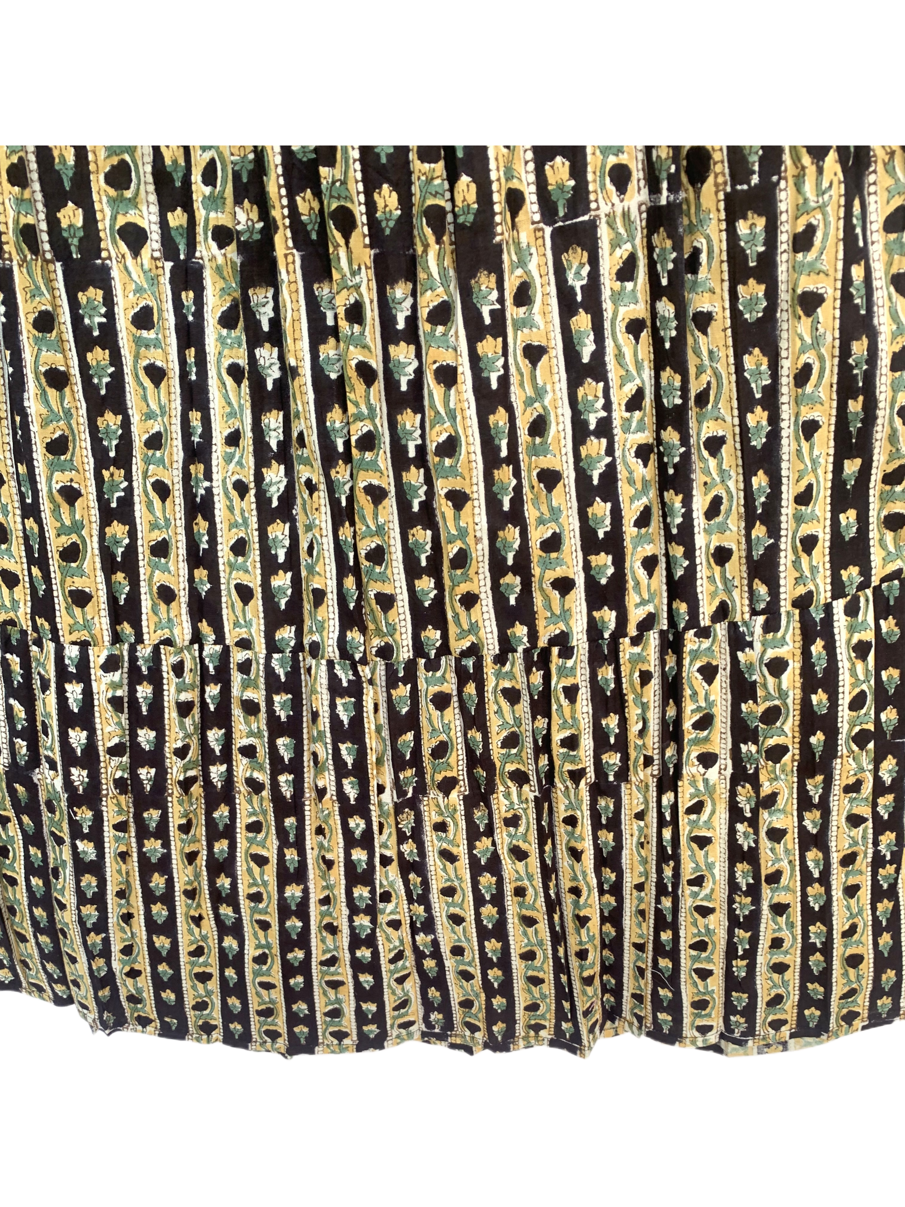 Maze Hand Block Printed Cotton Tiered Maxi Skirt – Smocked Waist Boho Flared Skirt