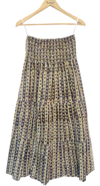 Maze Hand Block Printed Cotton Tiered Maxi Skirt – Smocked Waist Boho Flared Skirt