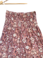 Dusty Rose Floral Hand Block Printed Cotton Maxi Skirt – Smocked Waist Tiered Skirt