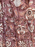 Dusty Rose Floral Hand Block Printed Cotton Maxi Skirt – Smocked Waist Tiered Skirt
