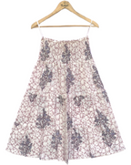 Blush Floral Hand Block Printed Cotton Maxi  Skirt – Smocked Waist Tiered Skirt
