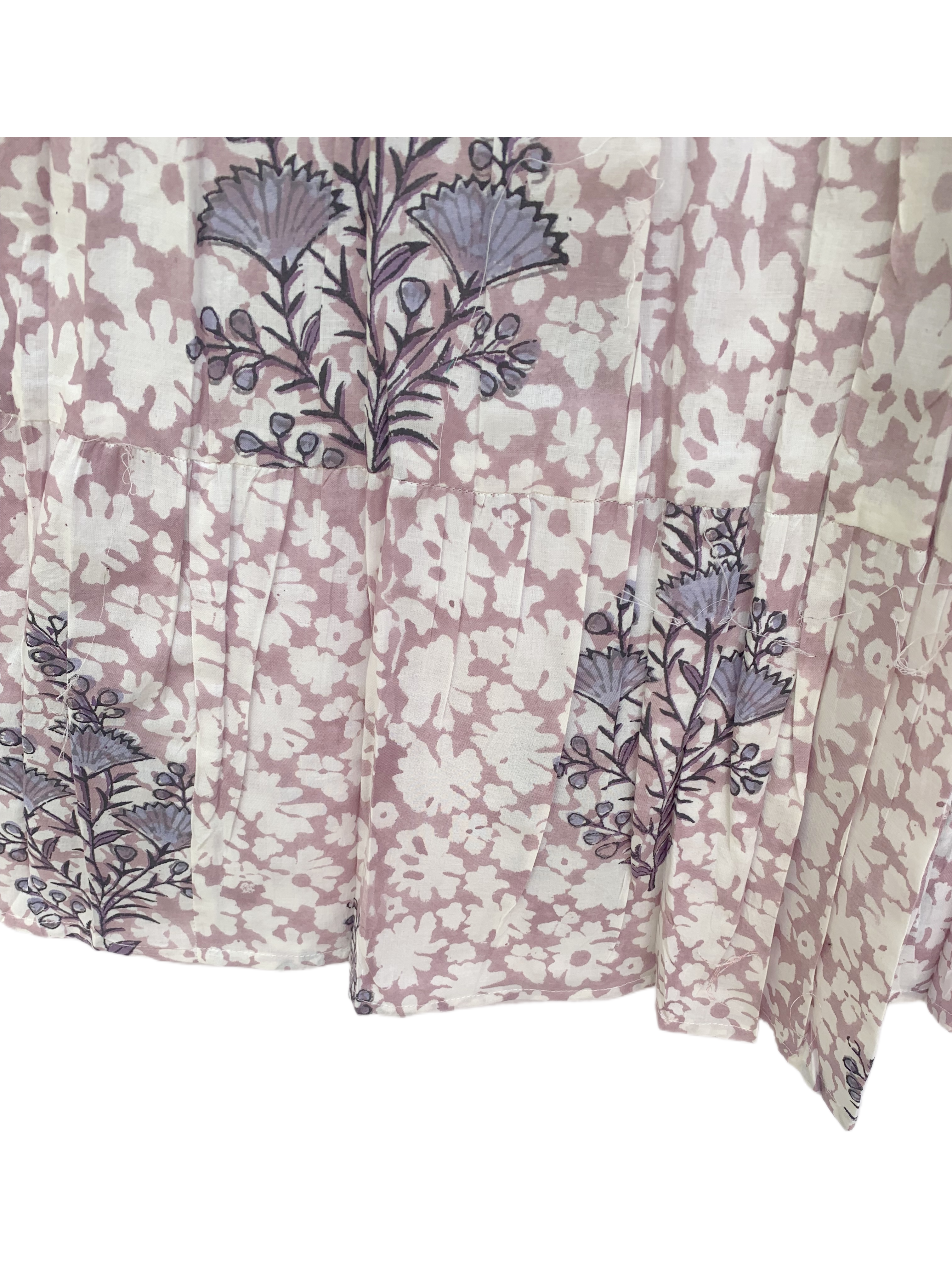 Blush Floral Hand Block Printed Cotton Maxi  Skirt – Smocked Waist Tiered Skirt