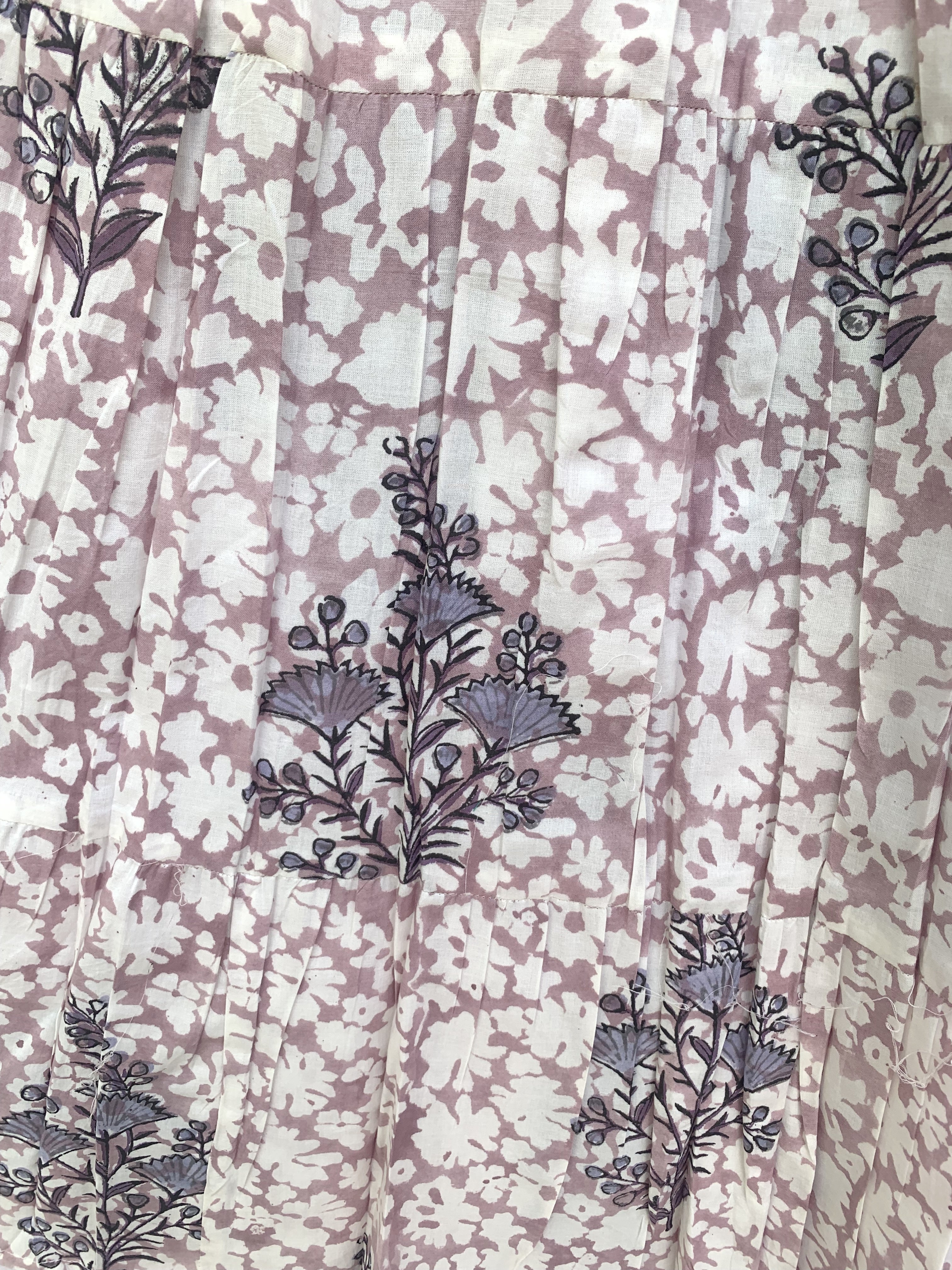 Blush Floral Hand Block Printed Cotton Maxi  Skirt – Smocked Waist Tiered Skirt