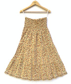 Sand Beige Leaf Hand Block Printed Cotton Maxi Skirt – Smocked Waist Tiered Skirt