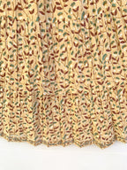 Sand Beige Leaf Hand Block Printed Cotton Maxi Skirt – Smocked Waist Tiered Skirt