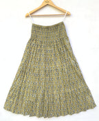 Olive Buti Hand Block Printed Cotton Maxi Skirt – Smocked Waist Tiered Skirt