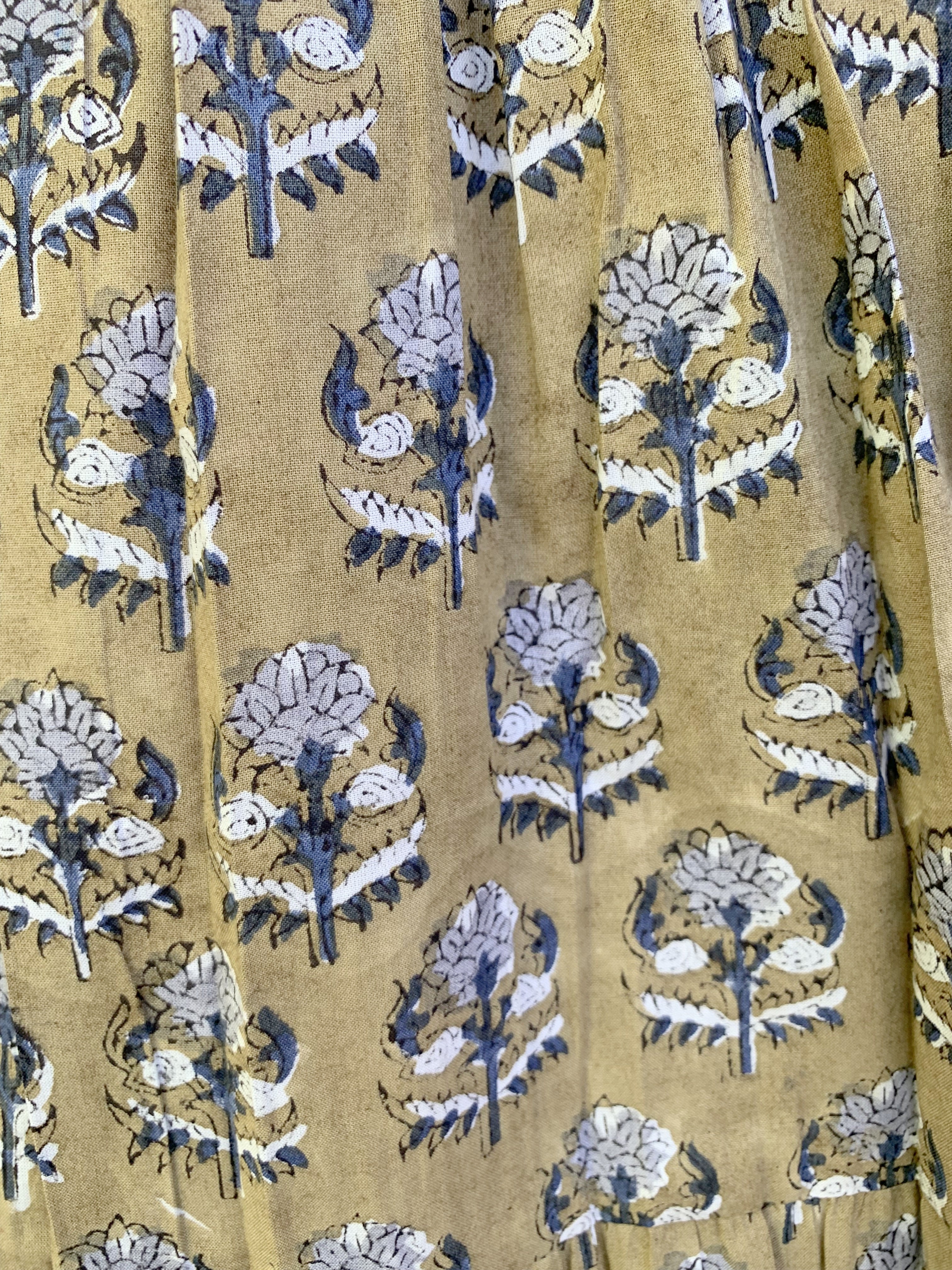 Olive Buti Hand Block Printed Cotton Maxi Skirt – Smocked Waist Tiered Skirt