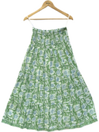 Meadow Green Floral Hand Block Printed Cotton Maxi Skirt – Smocked Waist Tiered Skirt