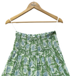 Meadow Green Floral Hand Block Printed Cotton Maxi Skirt – Smocked Waist Tiered Skirt