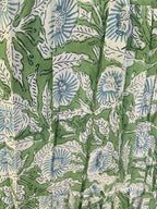 Meadow Green Floral Hand Block Printed Cotton Maxi Skirt – Smocked Waist Tiered Skirt