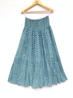 Teal Buti Hand Block Printed Cotton Maxi Skirt – Smocked Waist Tiered Skirt