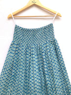 Teal Buti Hand Block Printed Cotton Maxi Skirt – Smocked Waist Tiered Skirt