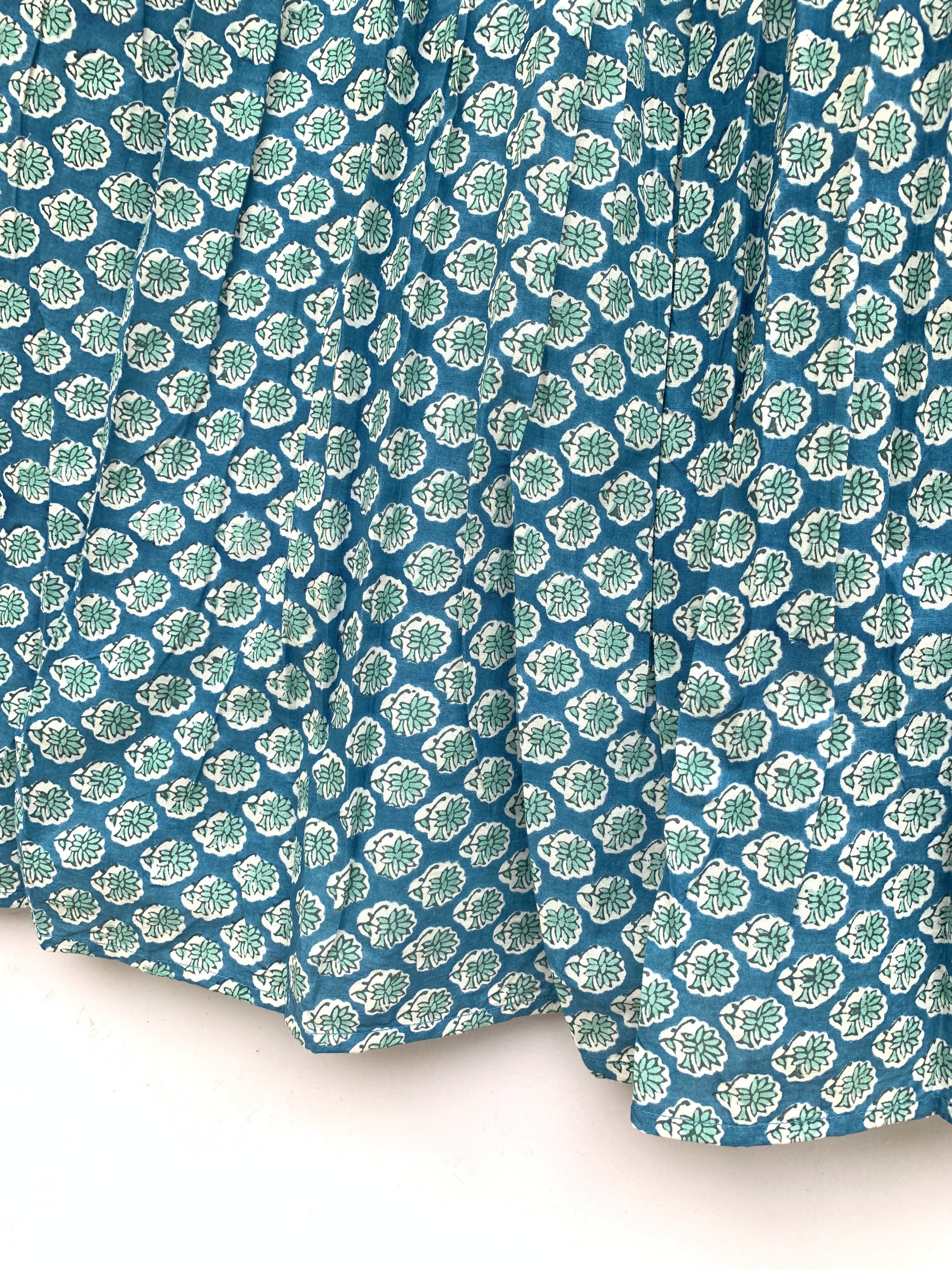 Teal Buti Hand Block Printed Cotton Maxi Skirt – Smocked Waist Tiered Skirt