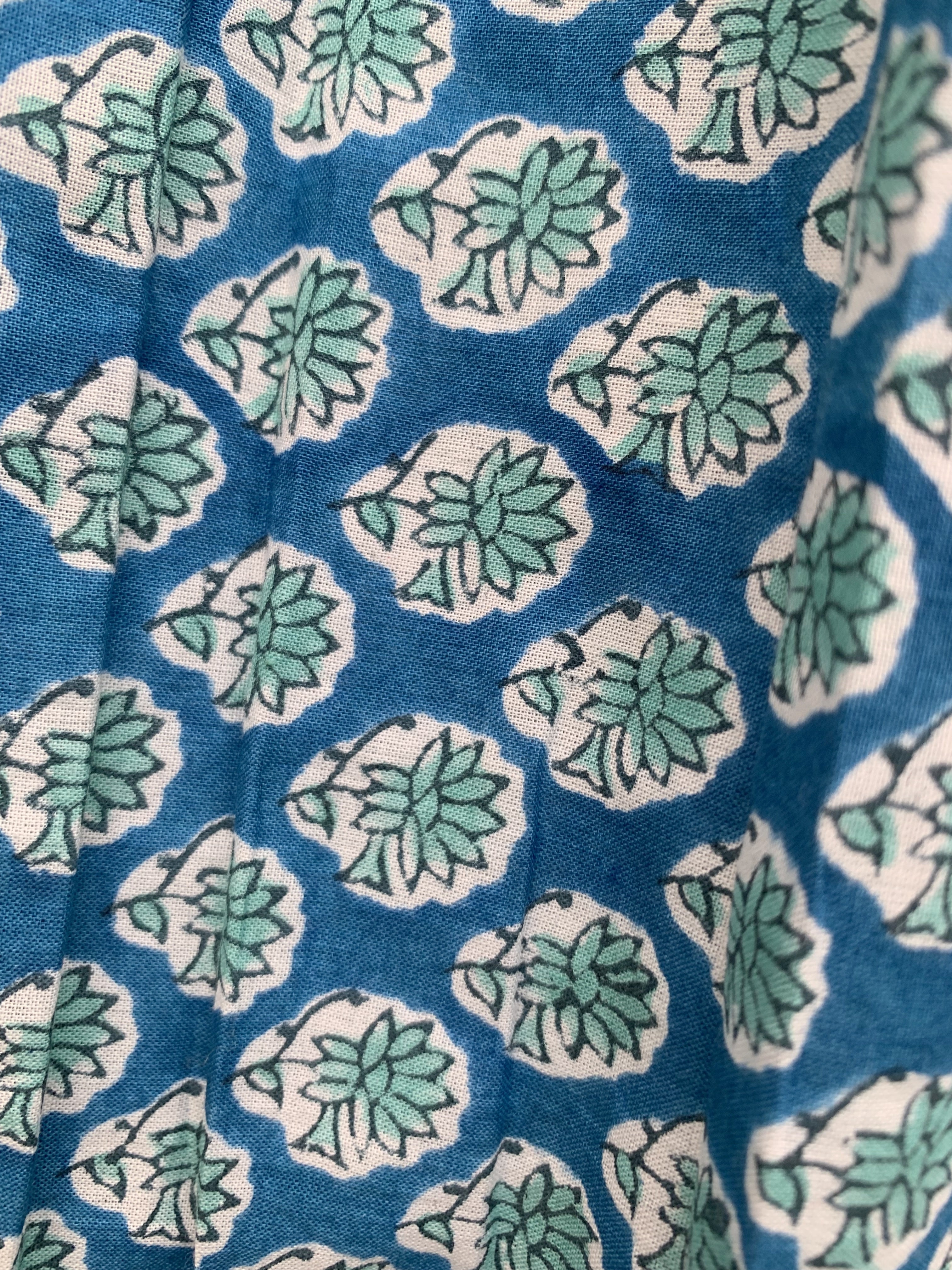 Teal Buti Hand Block Printed Cotton Maxi Skirt – Smocked Waist Tiered Skirt