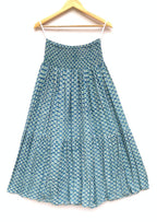 Teal Buti Hand Block Printed Cotton Maxi Skirt – Smocked Waist Tiered Skirt