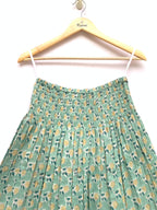 Mint Bloom Hand Block Printed Cotton Maxi Skirt – Smocked Waist Tiered Skirt