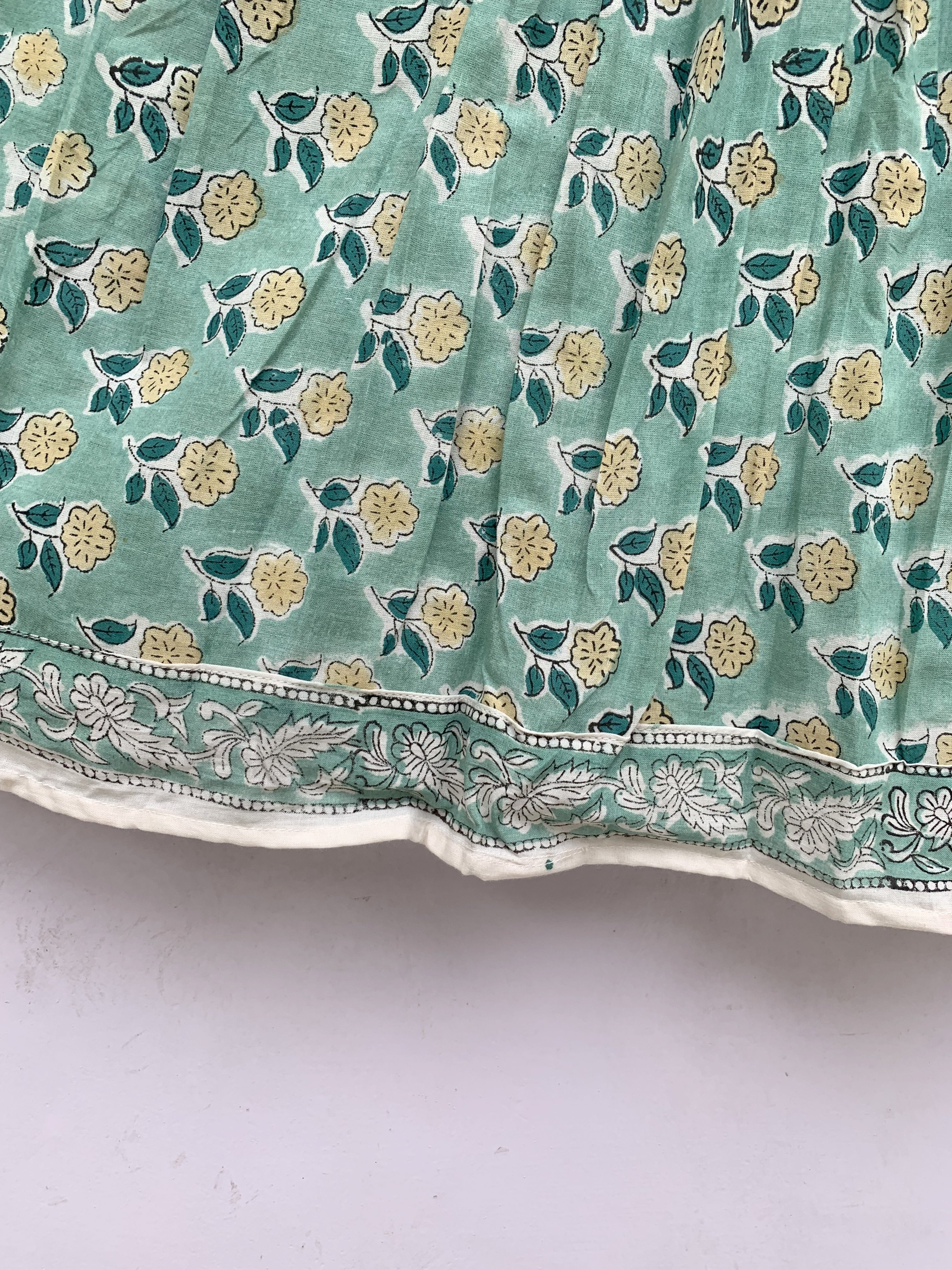 Mint Bloom Hand Block Printed Cotton Maxi Skirt – Smocked Waist Tiered Skirt
