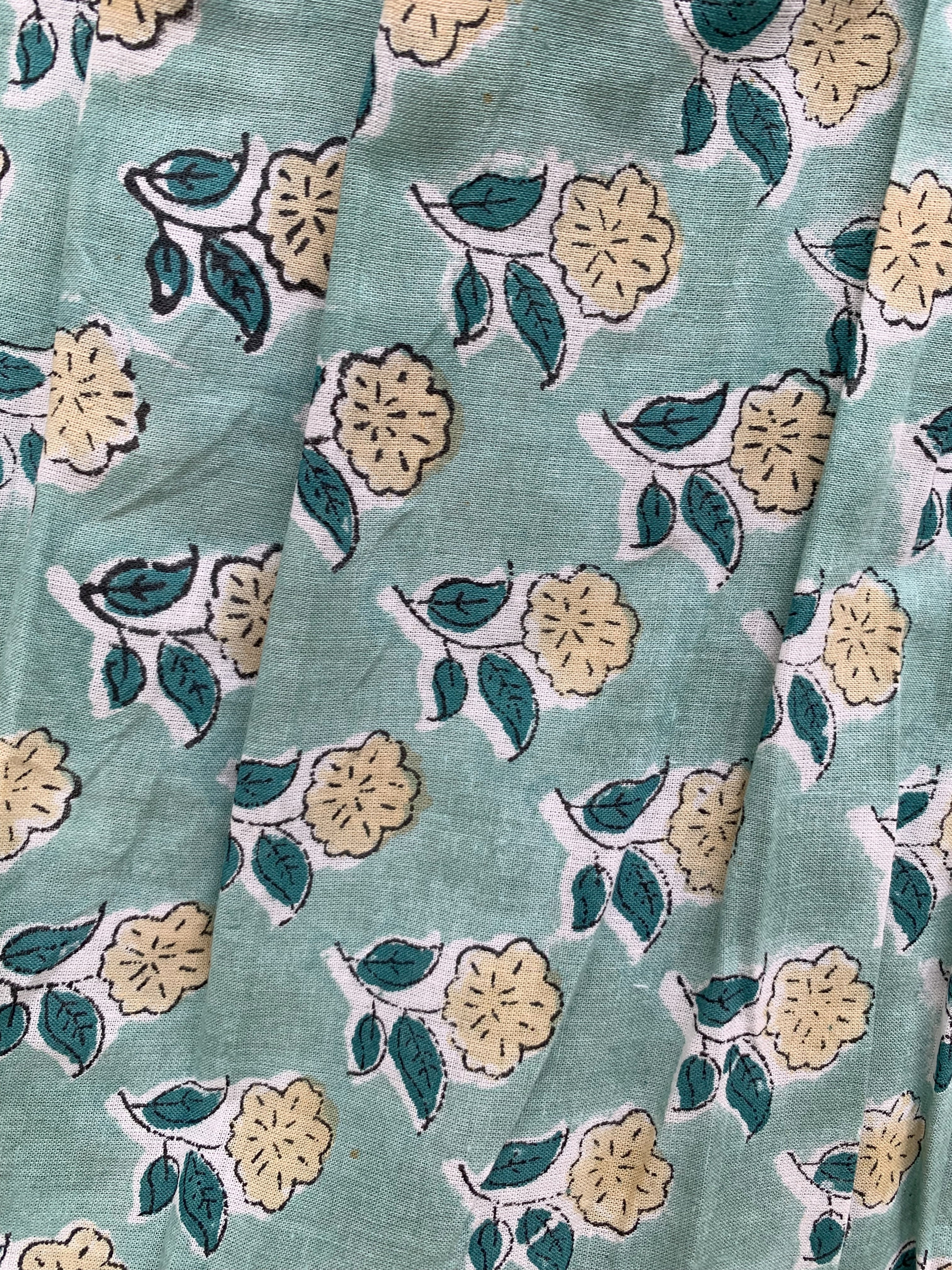 Mint Bloom Hand Block Printed Cotton Maxi Skirt – Smocked Waist Tiered Skirt