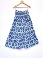 Indigo Buta Hand Block Printed Cotton Maxi Skirt – Smocked Waist Tiered Skirt