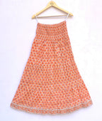 Sunset Coral Handcrafted Cotton Maxi Skirt – Traditional Buti Smocked Waist