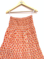 Sunset Coral Handcrafted Cotton Maxi Skirt – Traditional Buti Smocked Waist