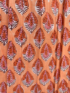 Sunset Coral Handcrafted Cotton Maxi Skirt – Traditional Buti Smocked Waist