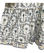 Ivory & Charcoal Floral Hand Block Printed Tiered Mini Dress