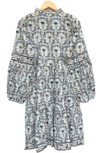 Ivory & Charcoal Floral Hand Block Printed Tiered Mini Dress