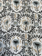 Ivory & Charcoal Floral Hand Block Printed Tiered Mini Dress