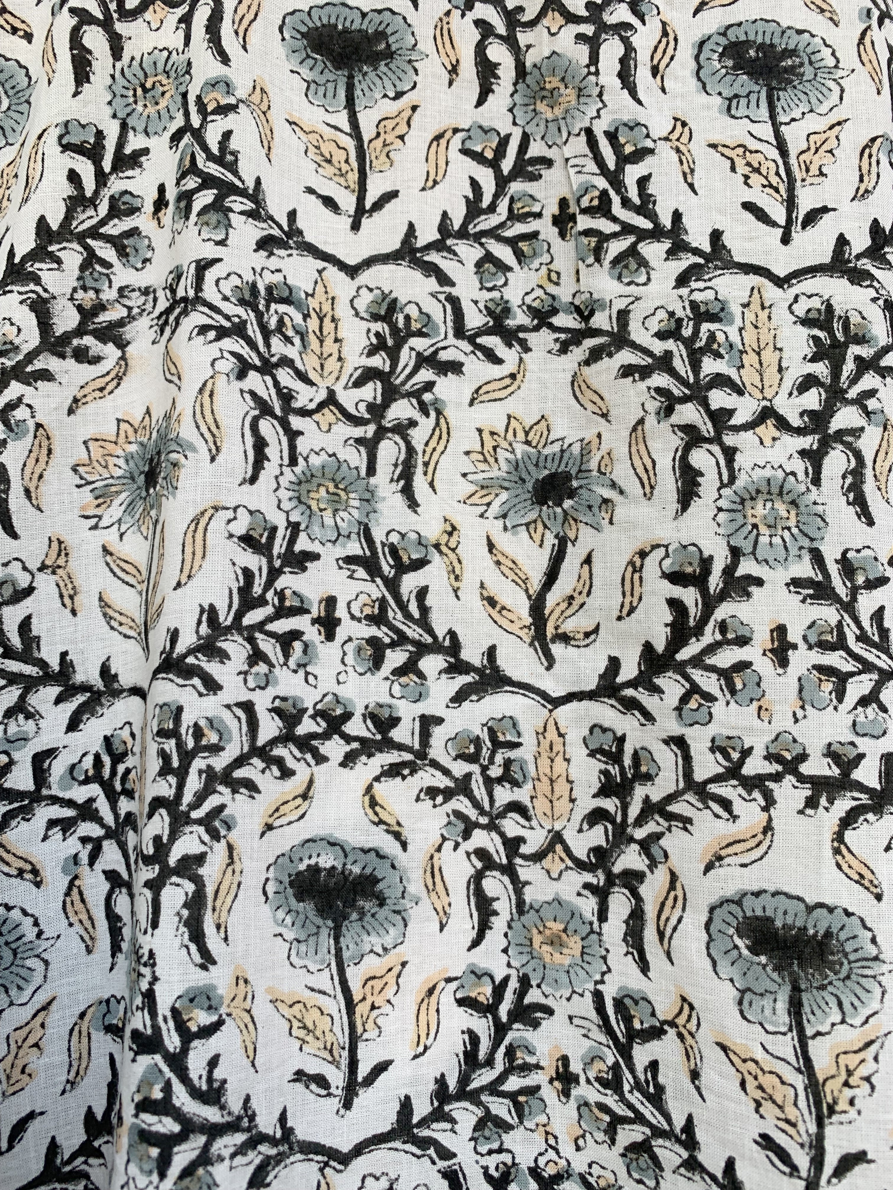 Ivory & Charcoal Floral Hand Block Printed Tiered Mini Dress